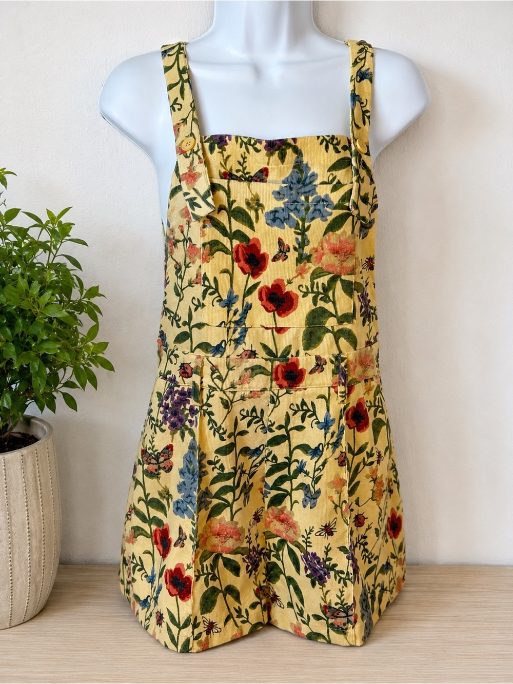 Cider Yellow Floral Pinafore Dress with Multicolor Blooms